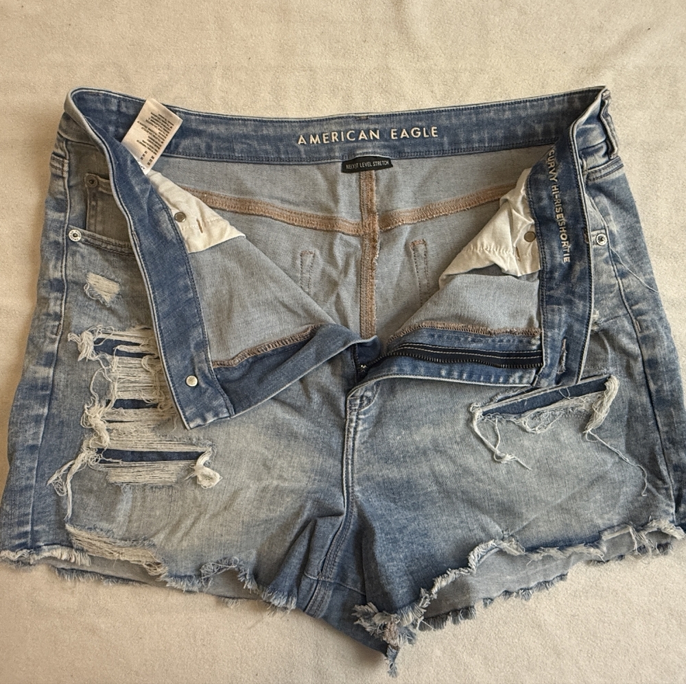 American Eagle Plus Size Women's Light Blue Ripped Denim Shorts